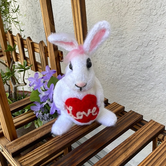 Hand crafted knit and needle felted love bunny rabbit great gift - Picture 2 of 8